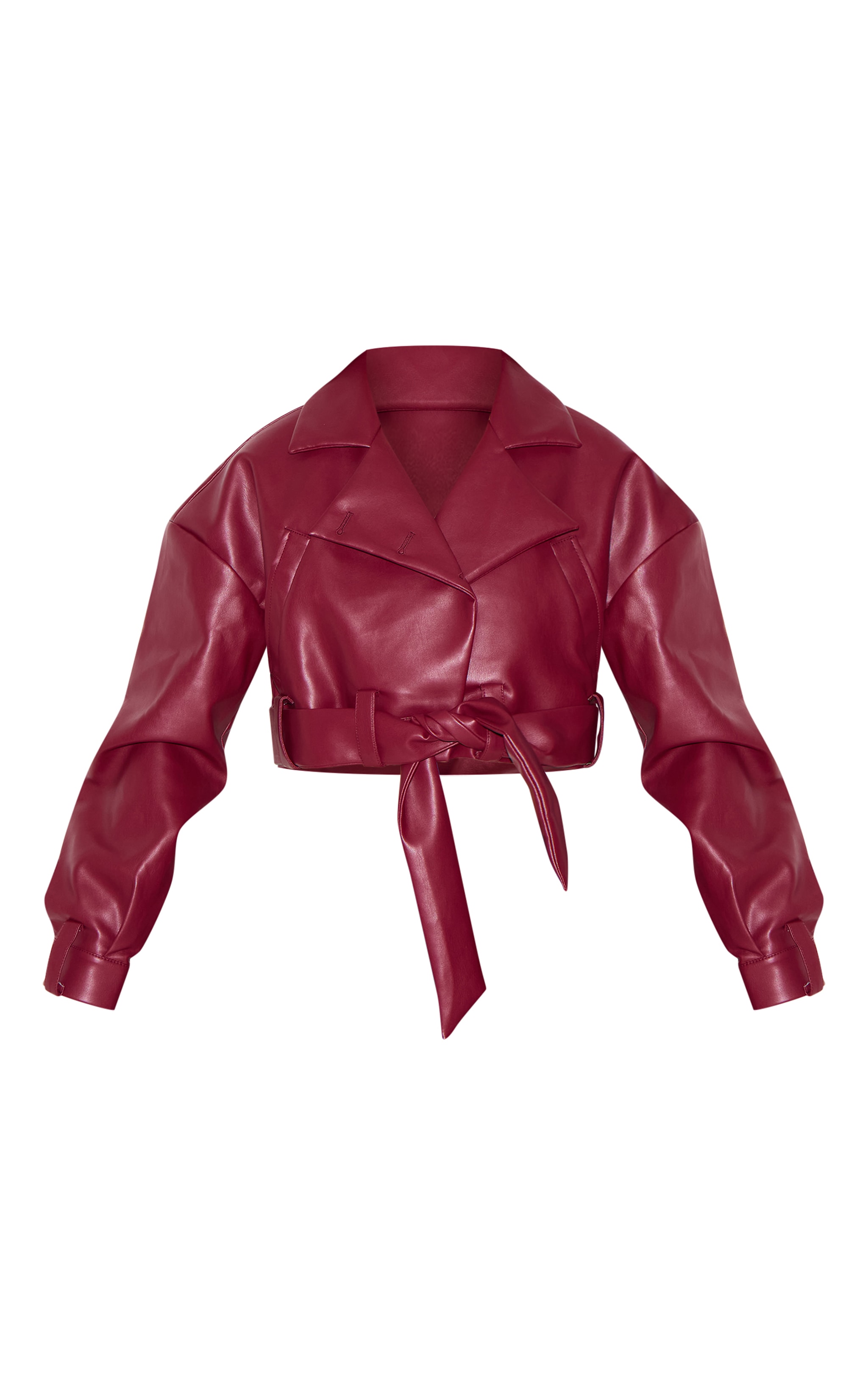 Burgundy Faux Leather Cropped Biker Jacket image 1