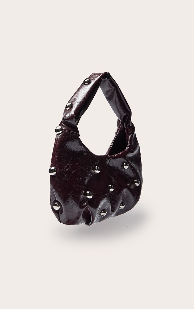 Sac épaule prune en simili froissé, détails cloutés argentés image 3