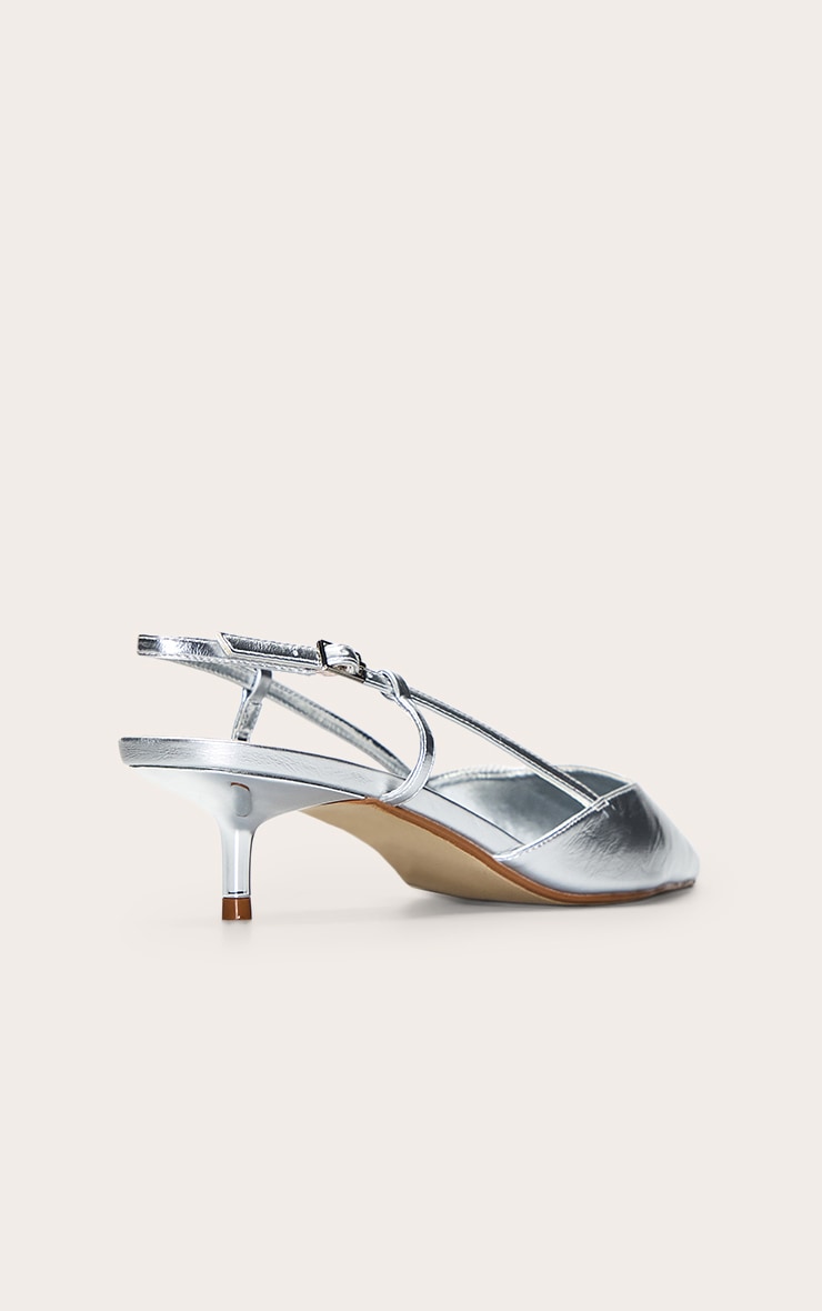 Escarpins en PU argenté à talon kitten et bride derrière image 4
