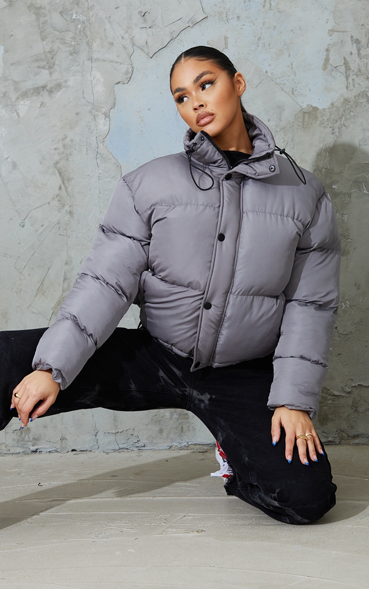 Charcoal Grey Toggle Detail Puffer Jacket