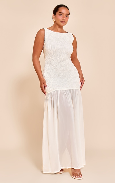 Shape Cream Shirred Scoop Back Contrast Dropped Hem Maxi Dress