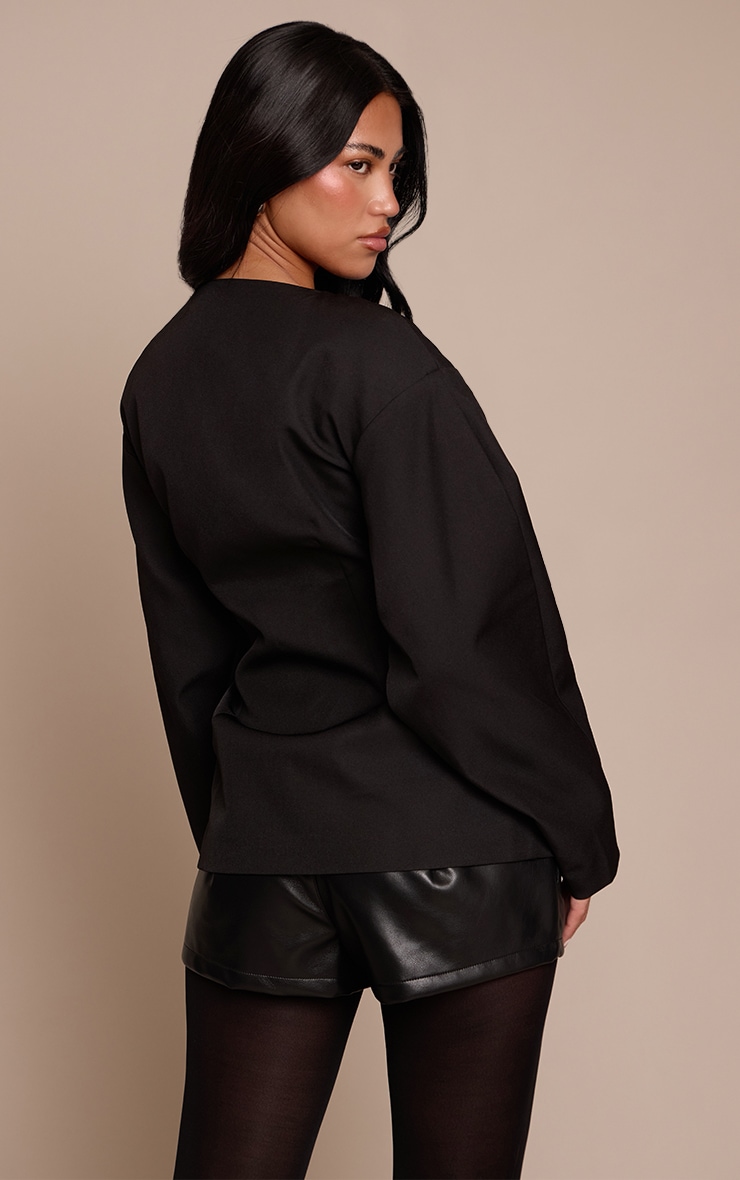 Black Faux Leather Mini Hot Pants image 3