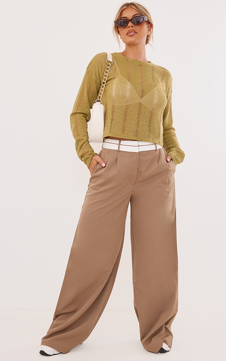 Olive Ladder Detail Oversize Long Sleeve Top image 3