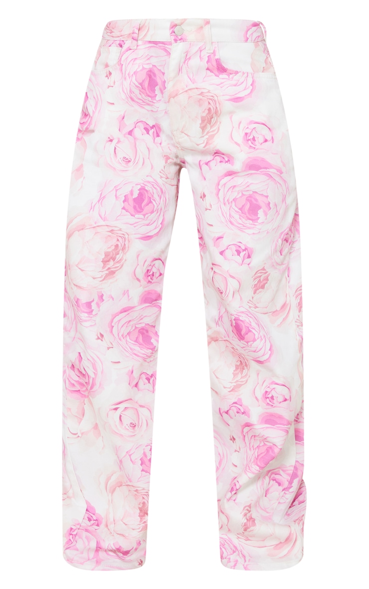 Pink Rose Print Wide Leg Jeans image 3