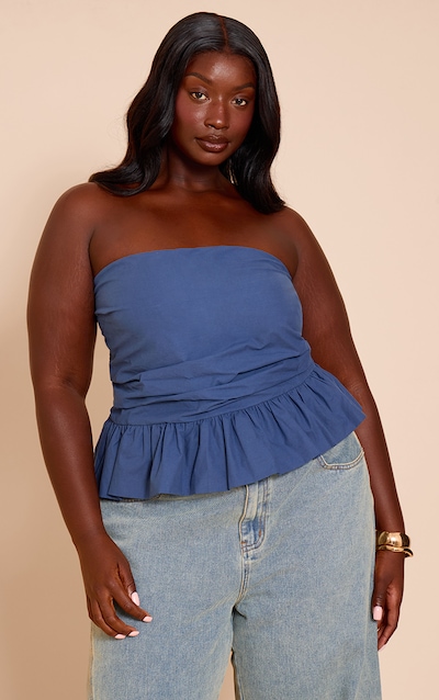 Plus Top bustier péplum en coton bleu marine