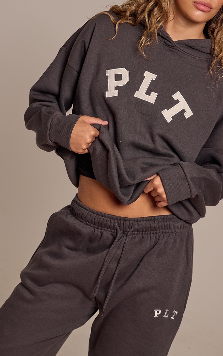 PRETTYLITTLETHING Charcoal Logo Oversized Hoodie image 4