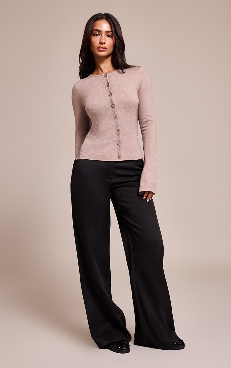 Petite Taupe Button Through Fine Knit Cardigan image 3
