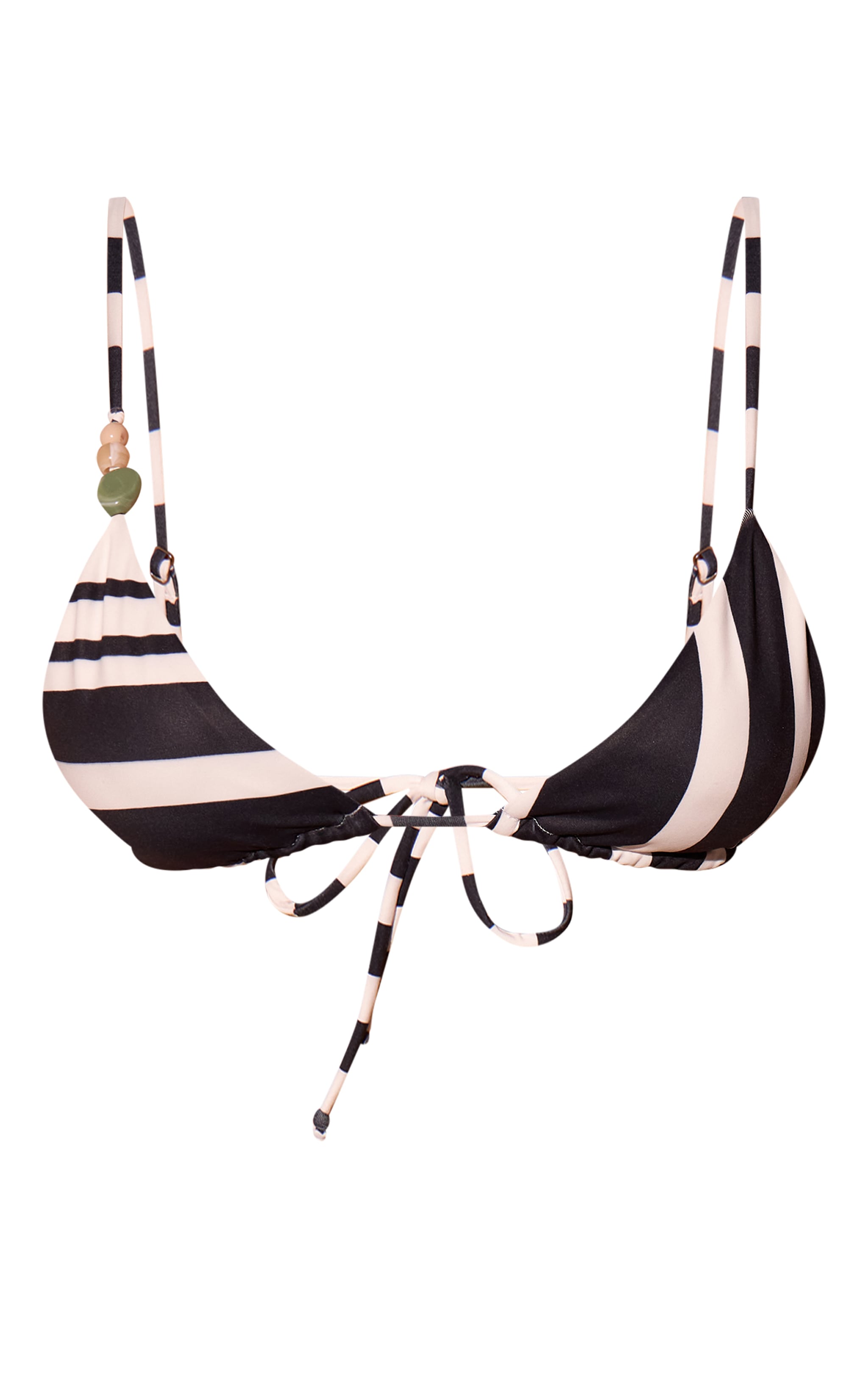 Black Stripe Print Bead Trim Triangle Bikini Top image 5