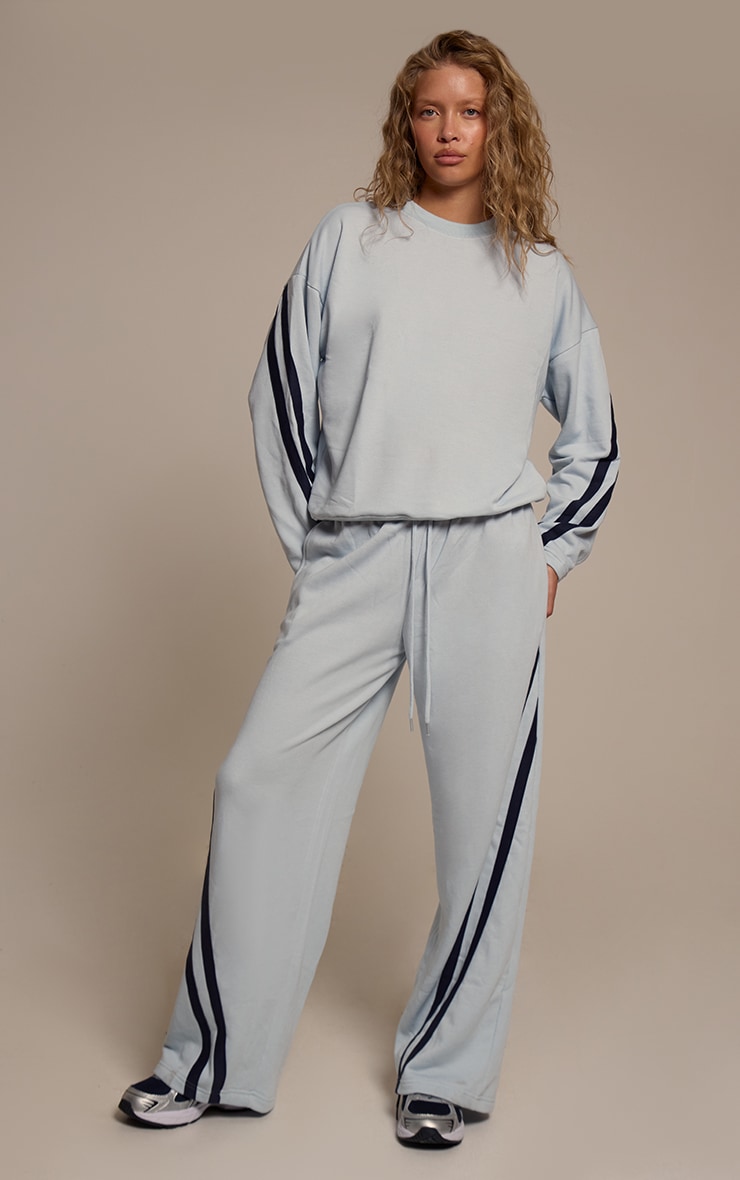 Blue Contrast Striped Oversized Sweatshirt image 3