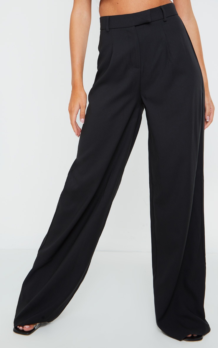 Black Woven Tailored Wide Leg Pants PrettyLittleThing AUS