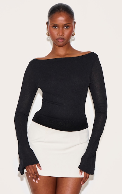 Black Double Layer Burn Out Mesh Flared Sleeve Top