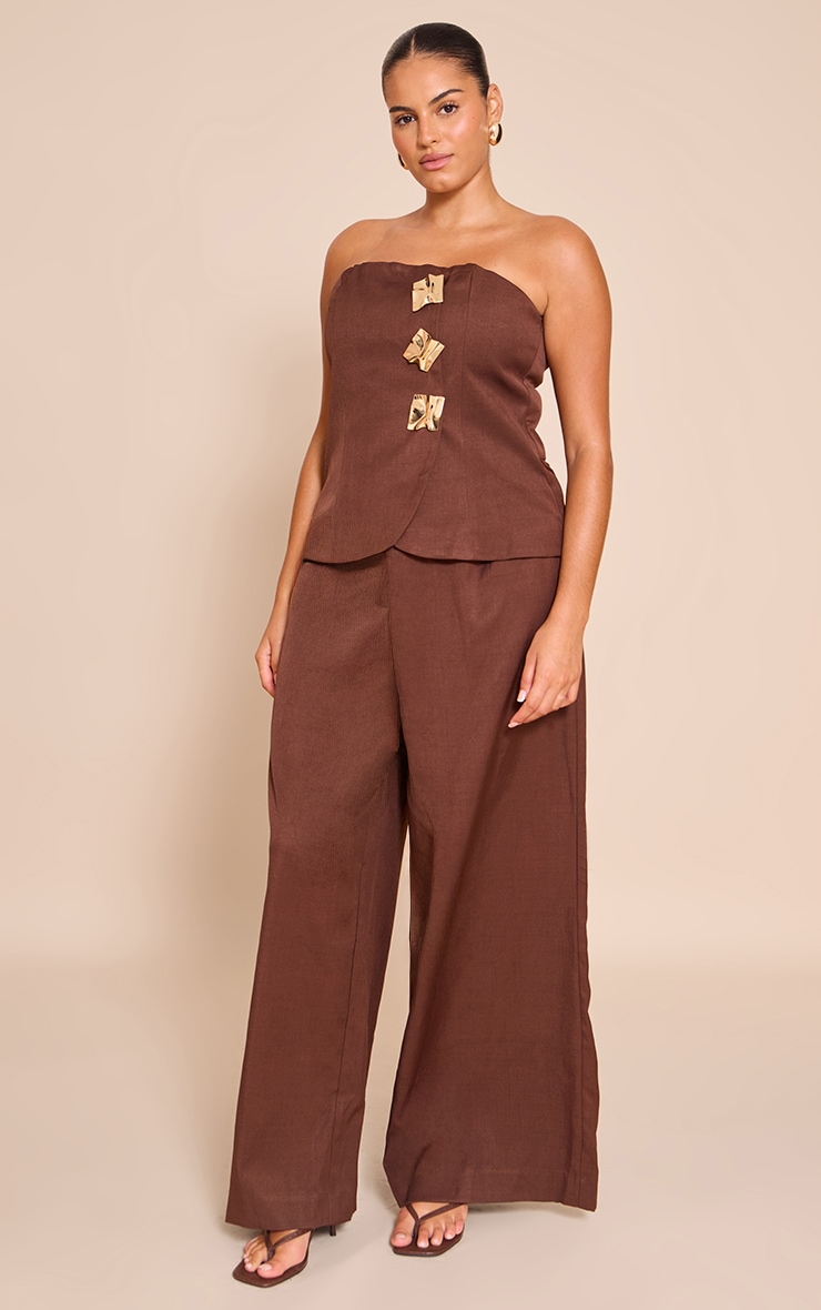 Plus Chocolate Woven Bandeau Trim Detail Straight Leg Jumpsuit image 3