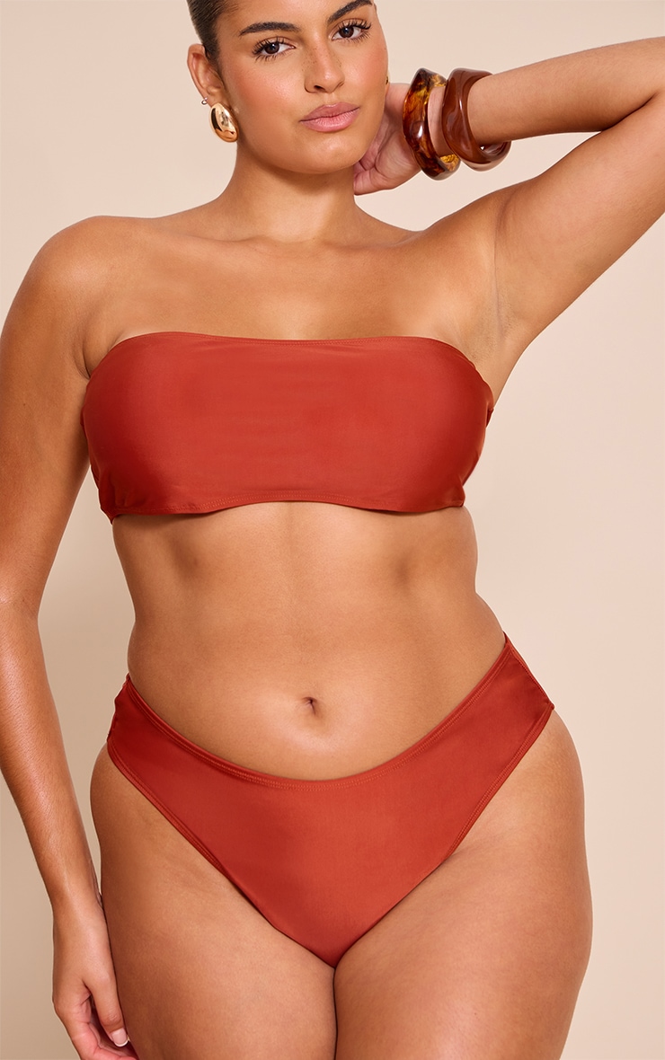 Plus Chocolate Mix & Match High Waisted High Leg Bikini Bottoms image 1