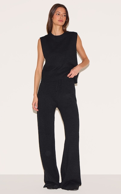 Black Marl Soft Knit Wide Leg Pants