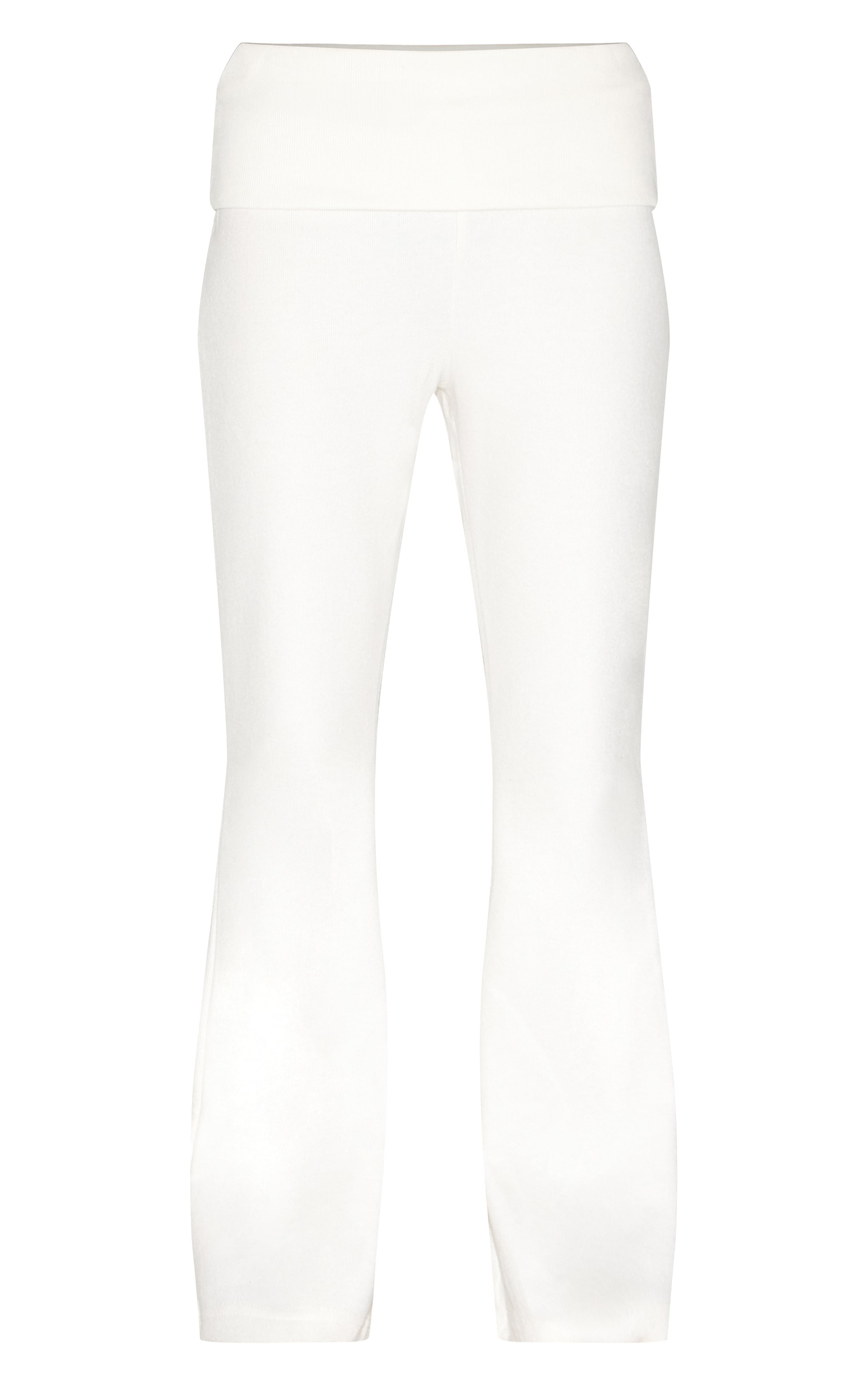 Cream Super Soft Foldover Waist Flare Lounge Pants image 5