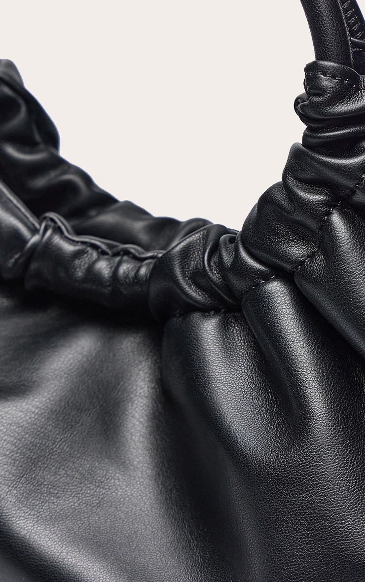 Black PU Ruched Grab Handle Handbag image 5