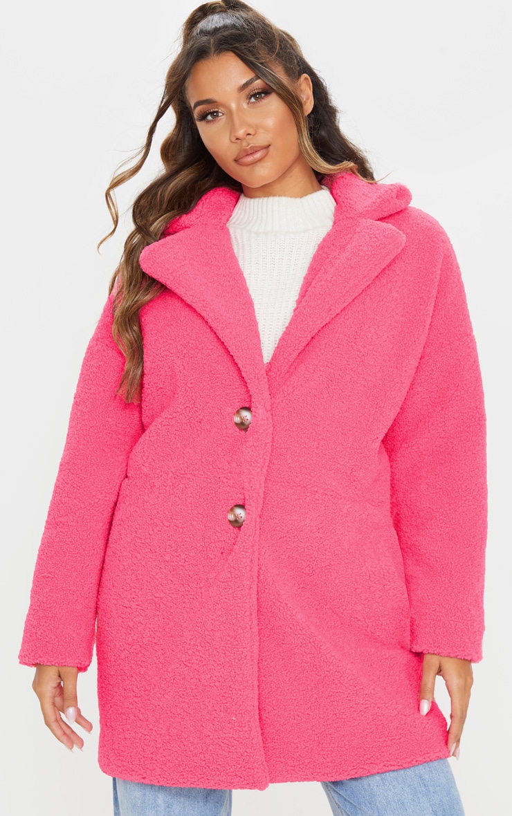 Pink Midi Teddy Borg Coat