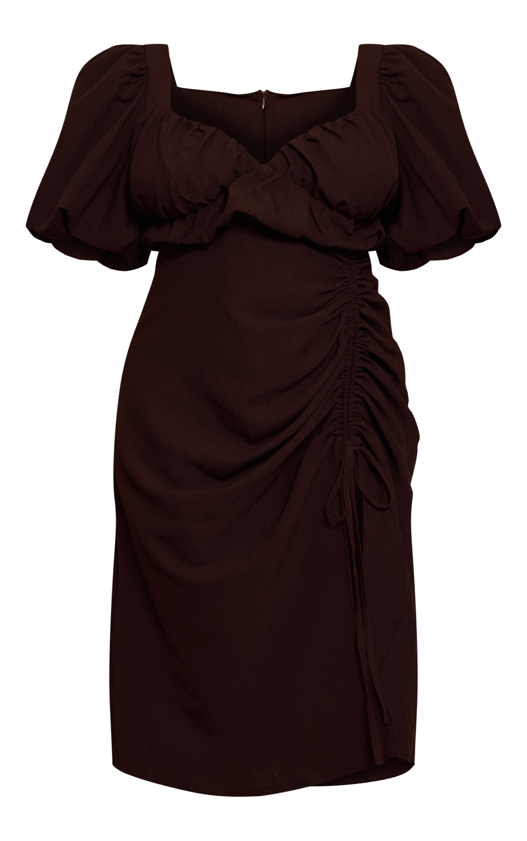 Plus Chocolate Puff Sleeve Ruched Split Side Midi Dress image 5