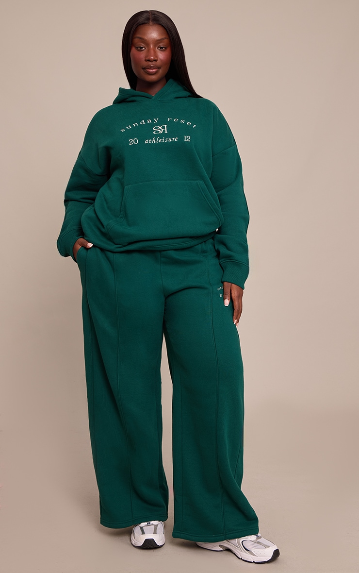 Plus Forest Green Sunday Reset Embroided Wide Leg Jogger image 1