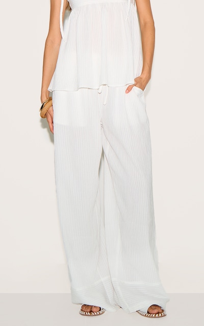 Pantalon droit tissé texturé blanc