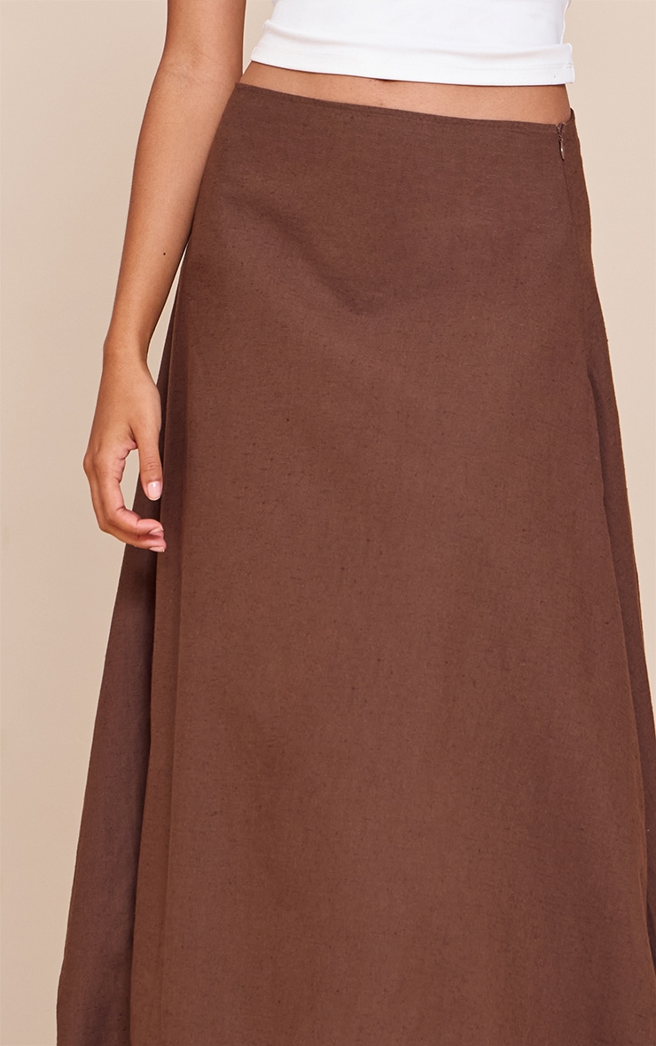 Dark Chocolate Cotton Linen Look Puffball Maxi Skirt image 4