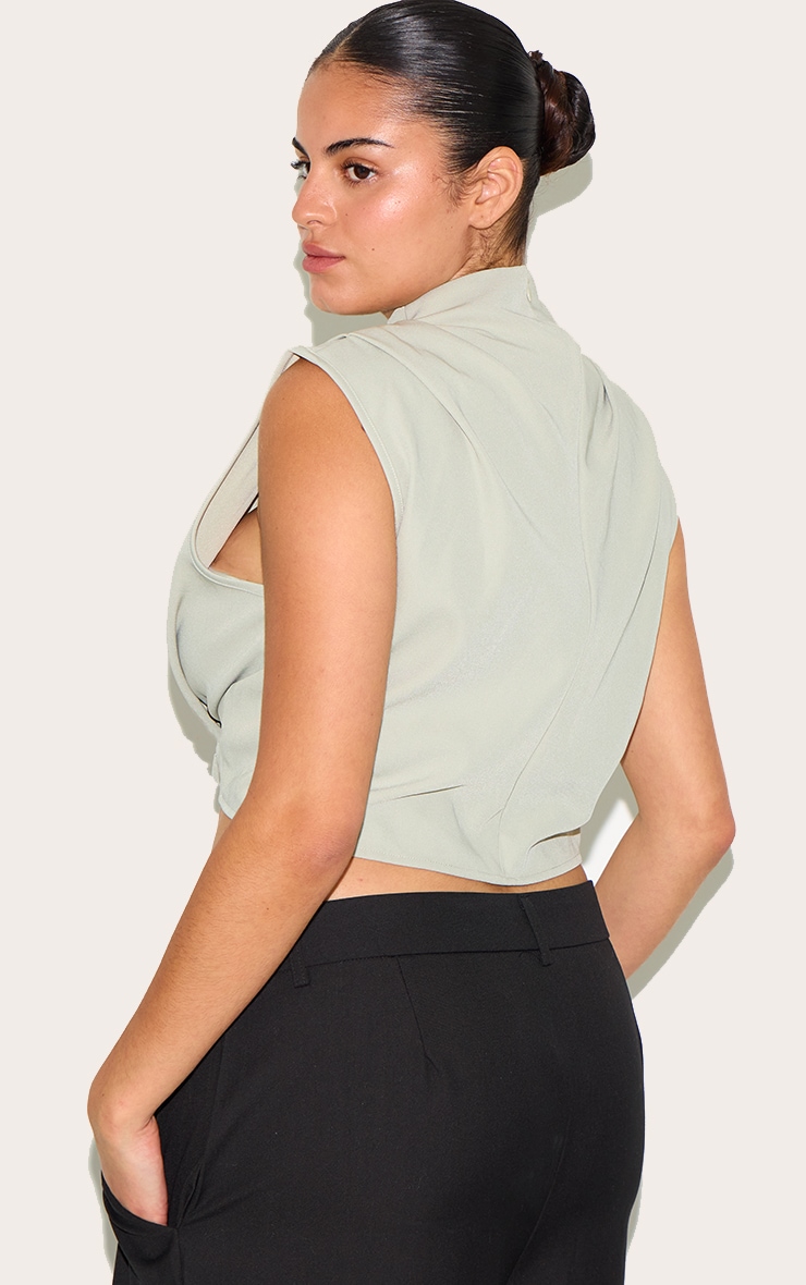 Plus Sage Woven Pleated Boxy Top image 2