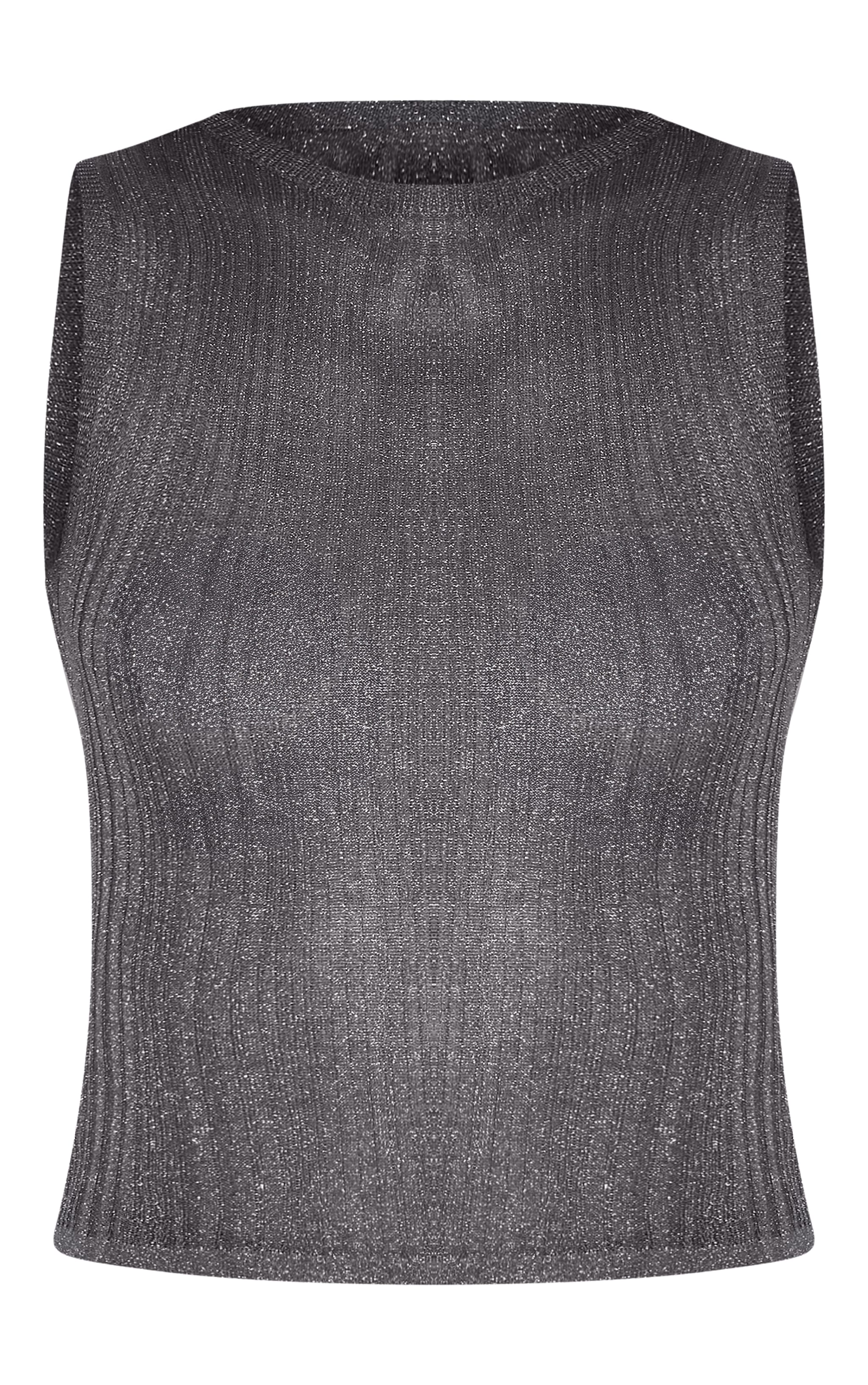 Top en maille fine gris anthracite transparente à col bateau image 5