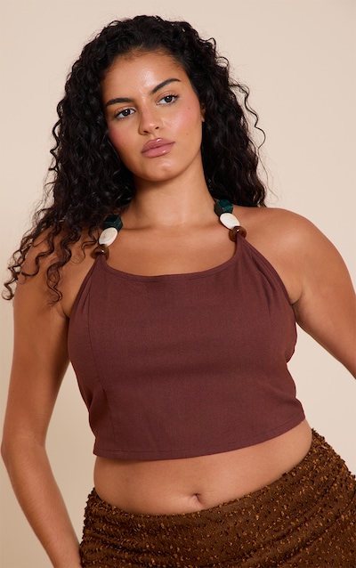 Plus Top léger tissé chocolat à dos nu et empiècements