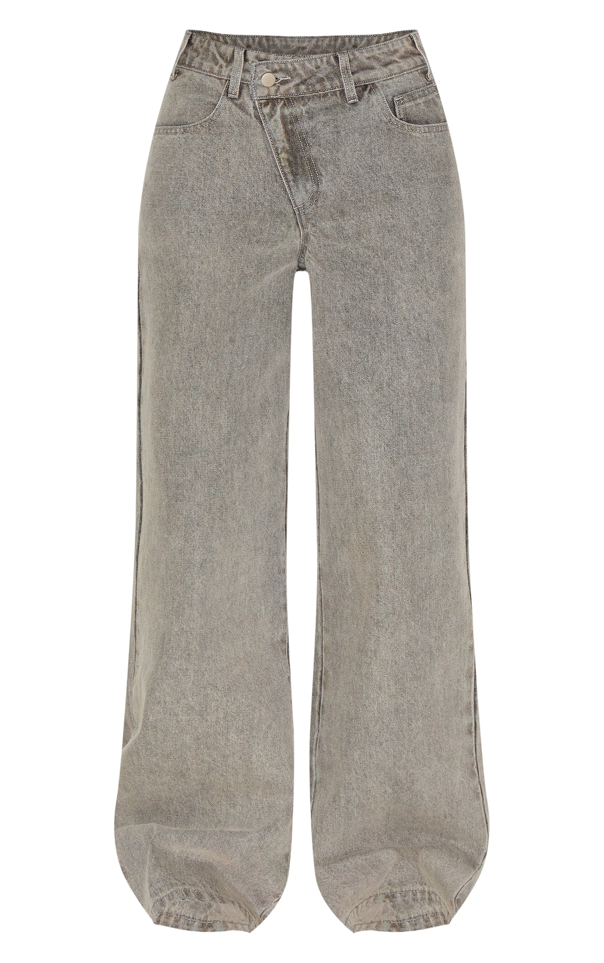 Grey Asymmetrical Waistband Wide Leg Jeans image 5