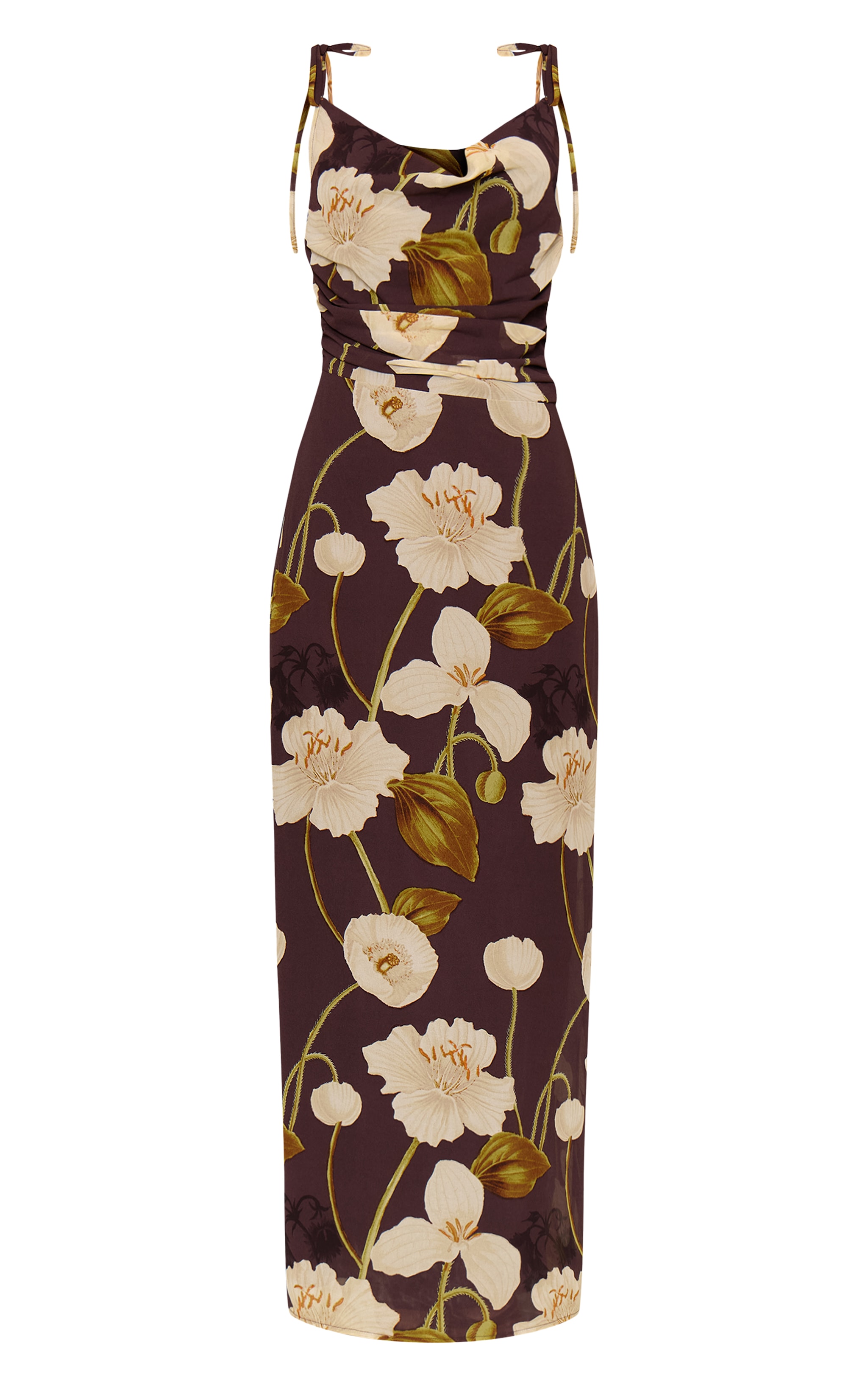 Chocolate Floral Chiffon Cowl Maxi Dress image 5