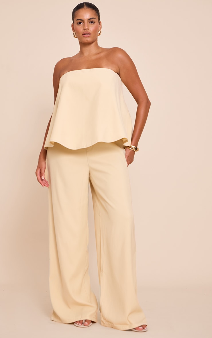 Plus Butter Cream Structured Woven Peplum Straight Leg Jumpsuit image 1