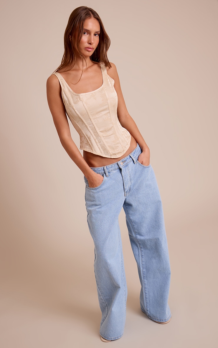 Cream Devore Boned Dip Hem Longline Corset image 3