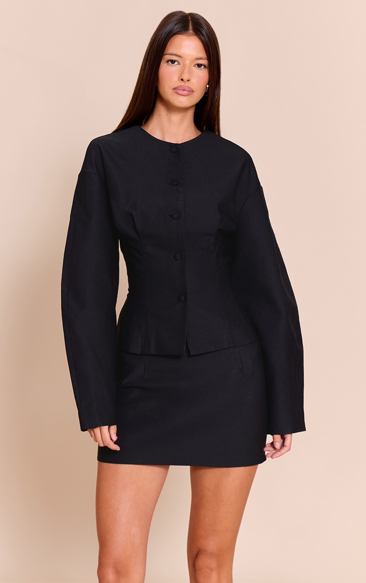 Black Tailored Woven Micro Mini Skirt image 1