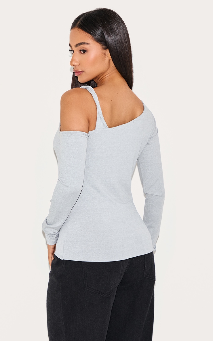 Petite Ash Grey Soft Touch Knot Detail Long Sleeve Top image 2