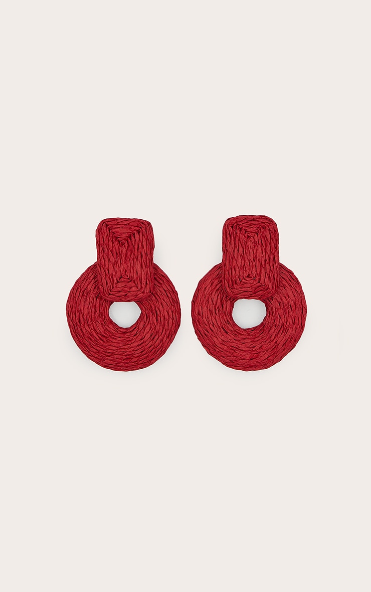 Bright Red Raffia Door Knocker Earrings image 2