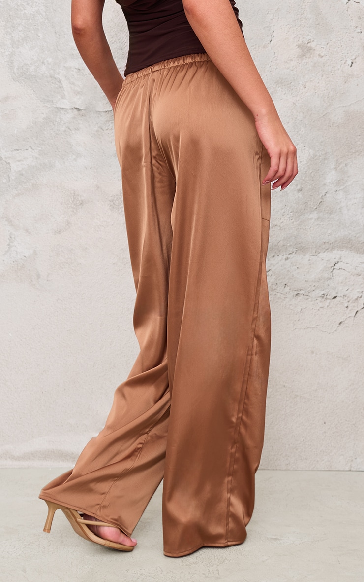 Chocolate Premium Satin Low Rise Drawstring Trousers image 3