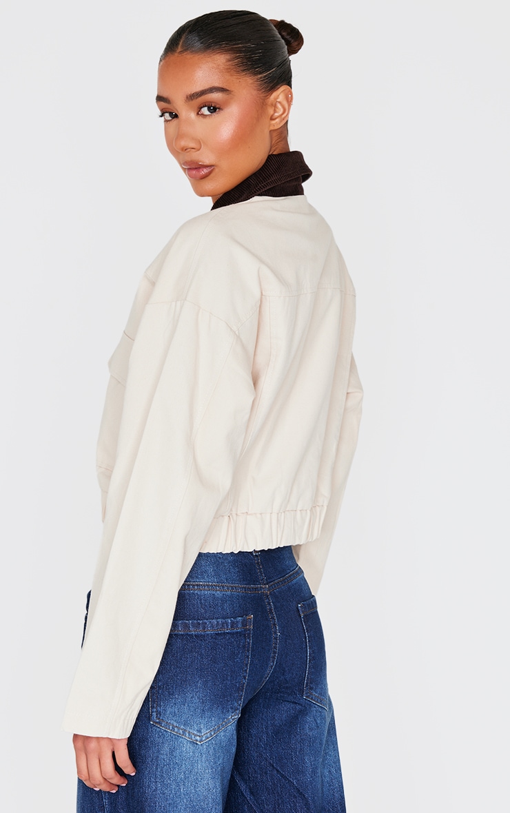 Beige Contrast Collar Twill Jacket image 2