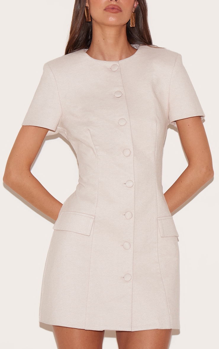 Almond Herringbone Tailored Short Sleeve Mini Dress image 4