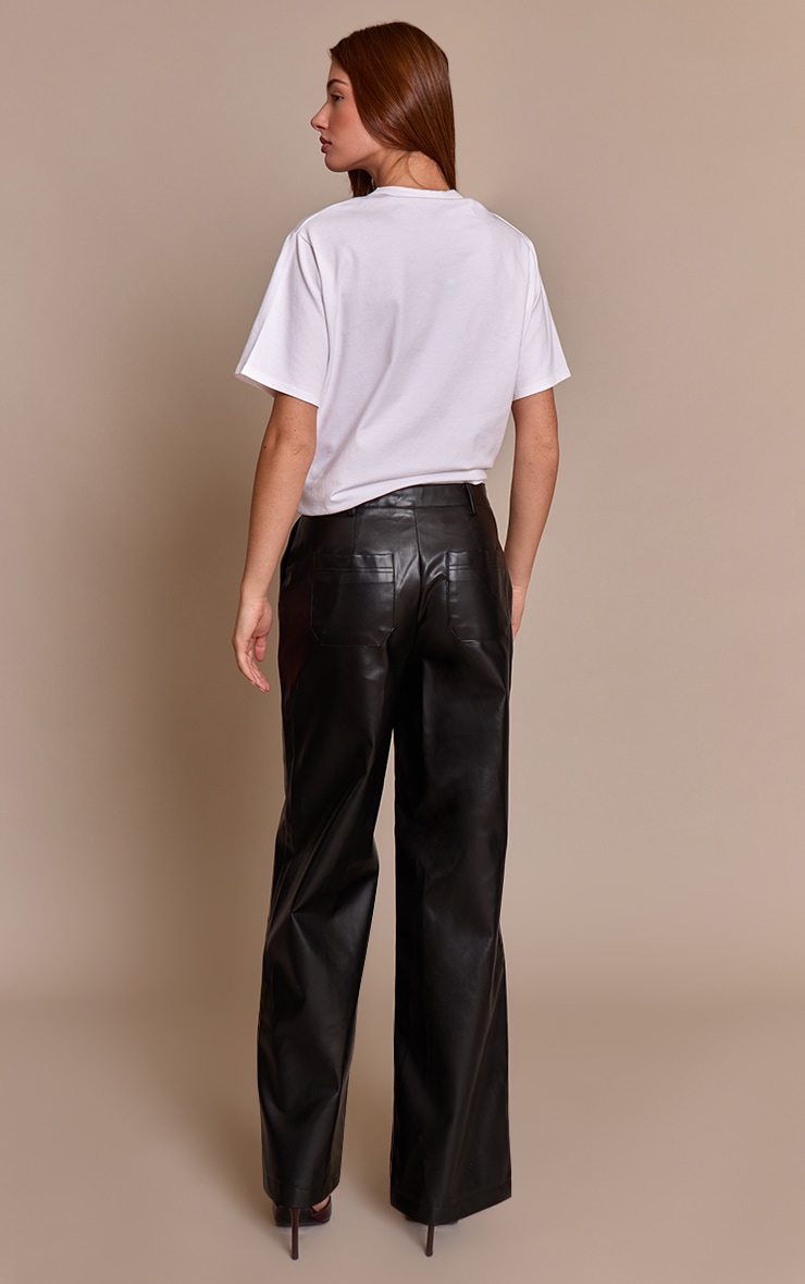 Black Straight Leg Faux Leather Trousers image 3