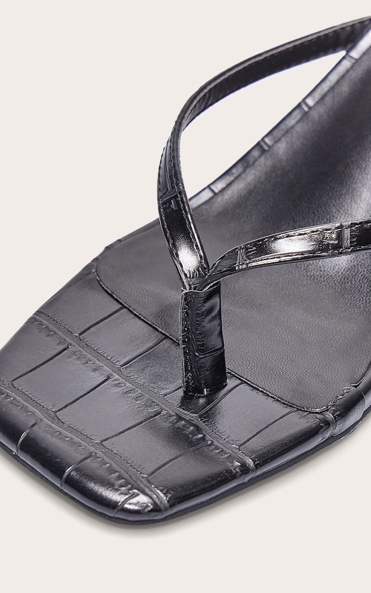 Black Pu Square Toe Thong Mid Stiletto Heeled Mules image 4