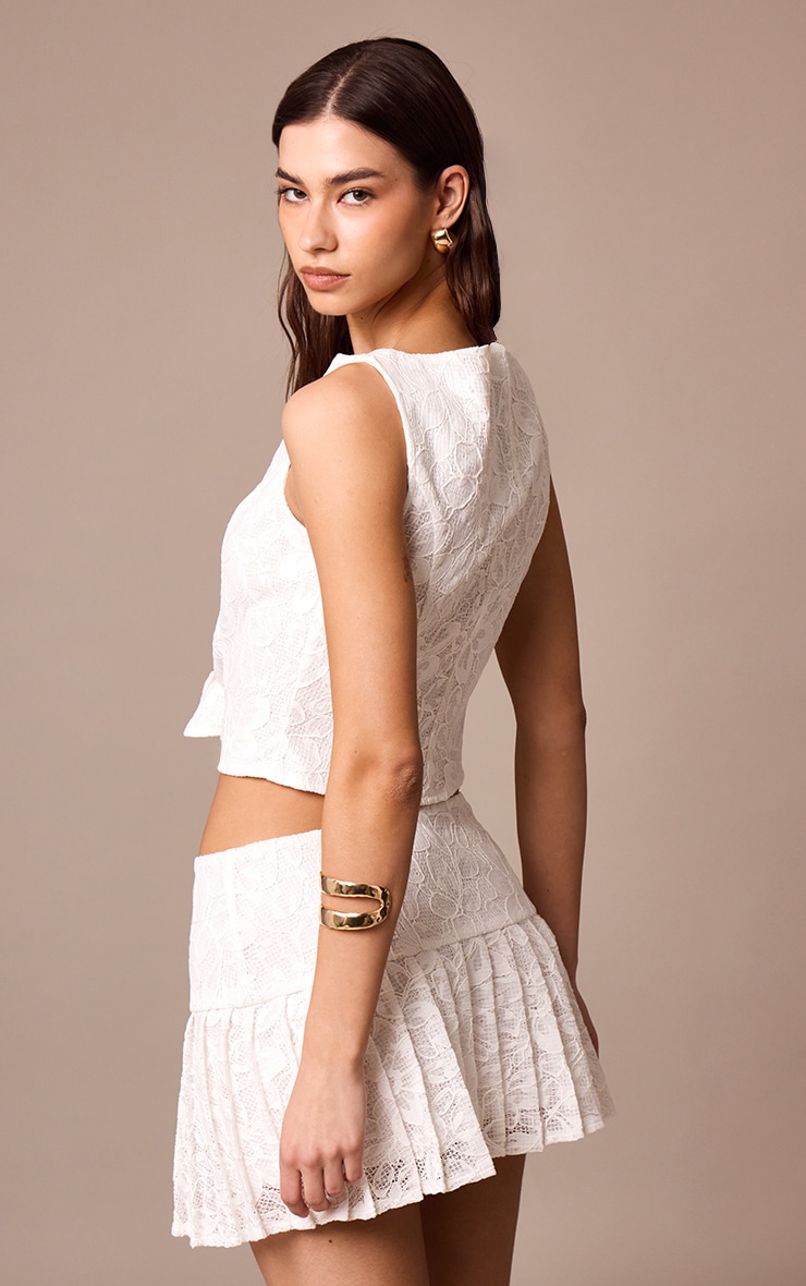 White Lace Button Up Boatneck Top image 2