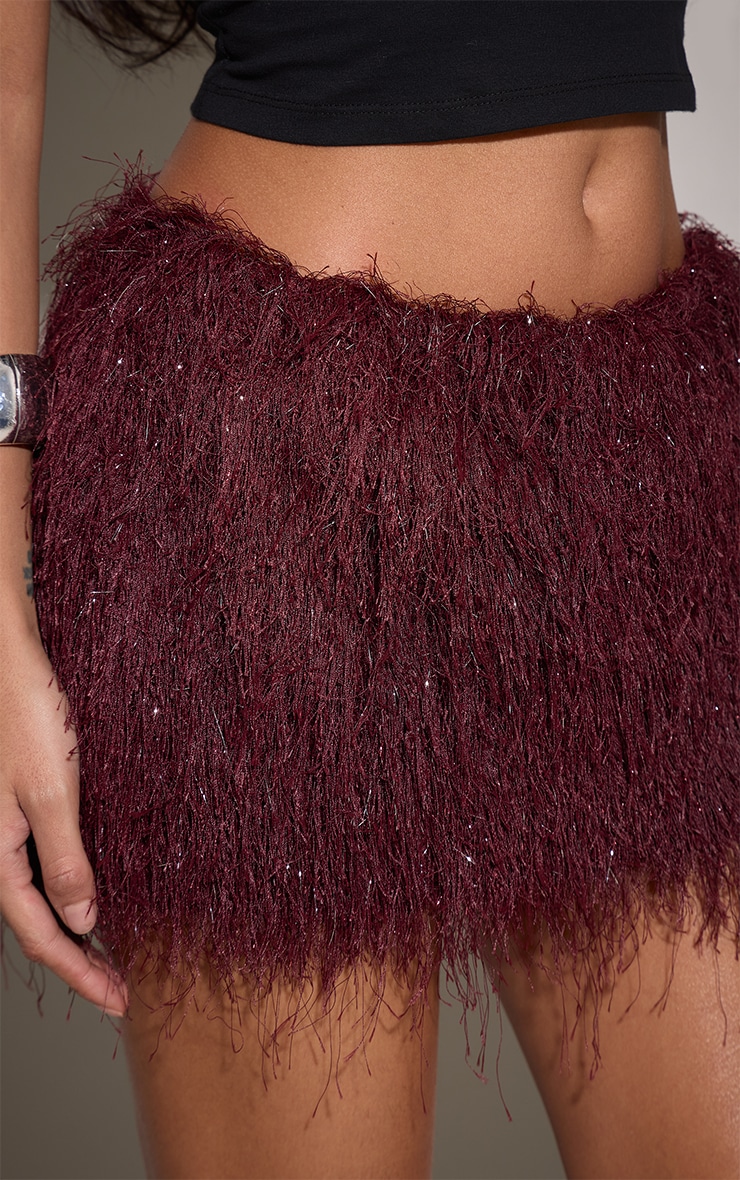 Burgundy Metallic Fringe Mini Skirt image 5