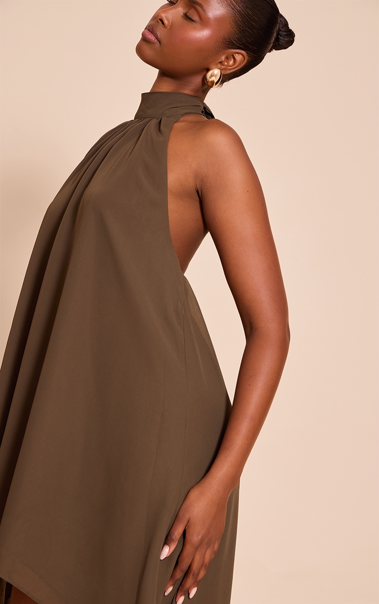 Khaki Chiffon High Neck Smock Dress image 4