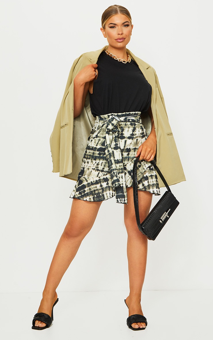 Sage Tie Dye Tie Detail Frill Edge Wrap Mini Skirt