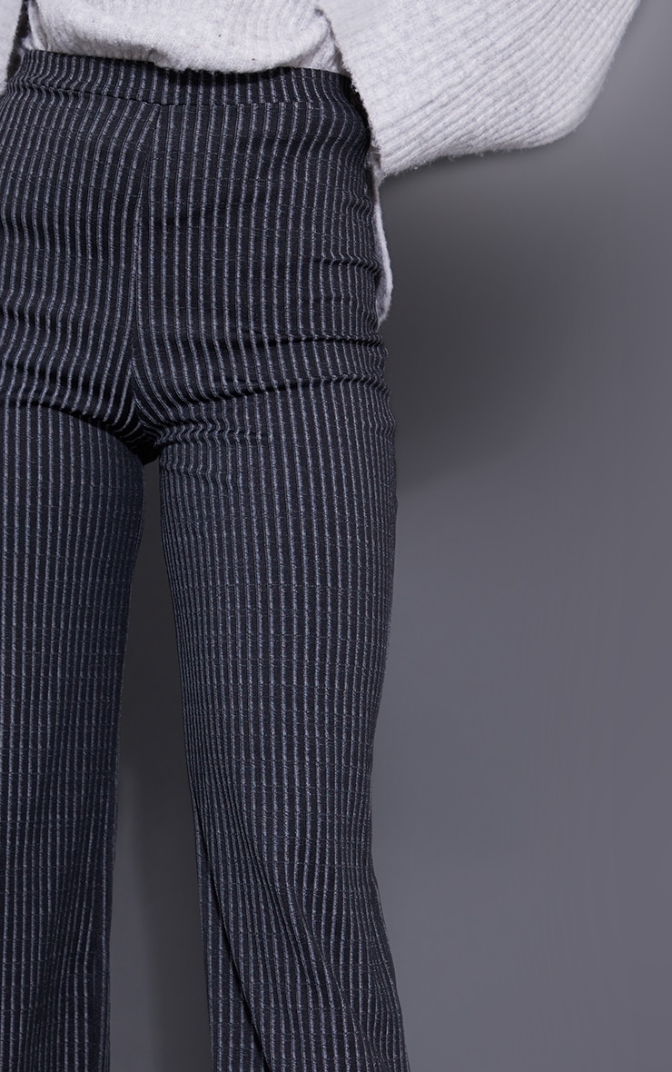 Black Contrast Ribbed Wide Leg Pants image 4