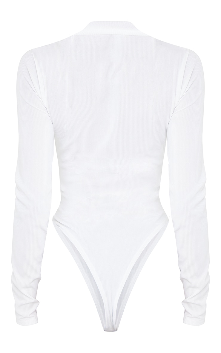 Cream Rib Zip Up Long Sleeve Bodysuit image 6