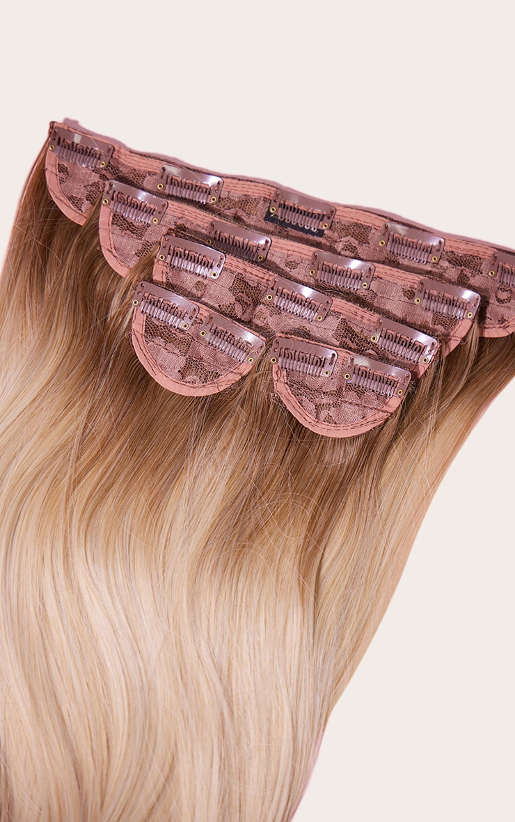 Lullabellz 22" 5 Piece Super Thick Rooted Straight Clip In Hair Extensions Light Blonde image 5