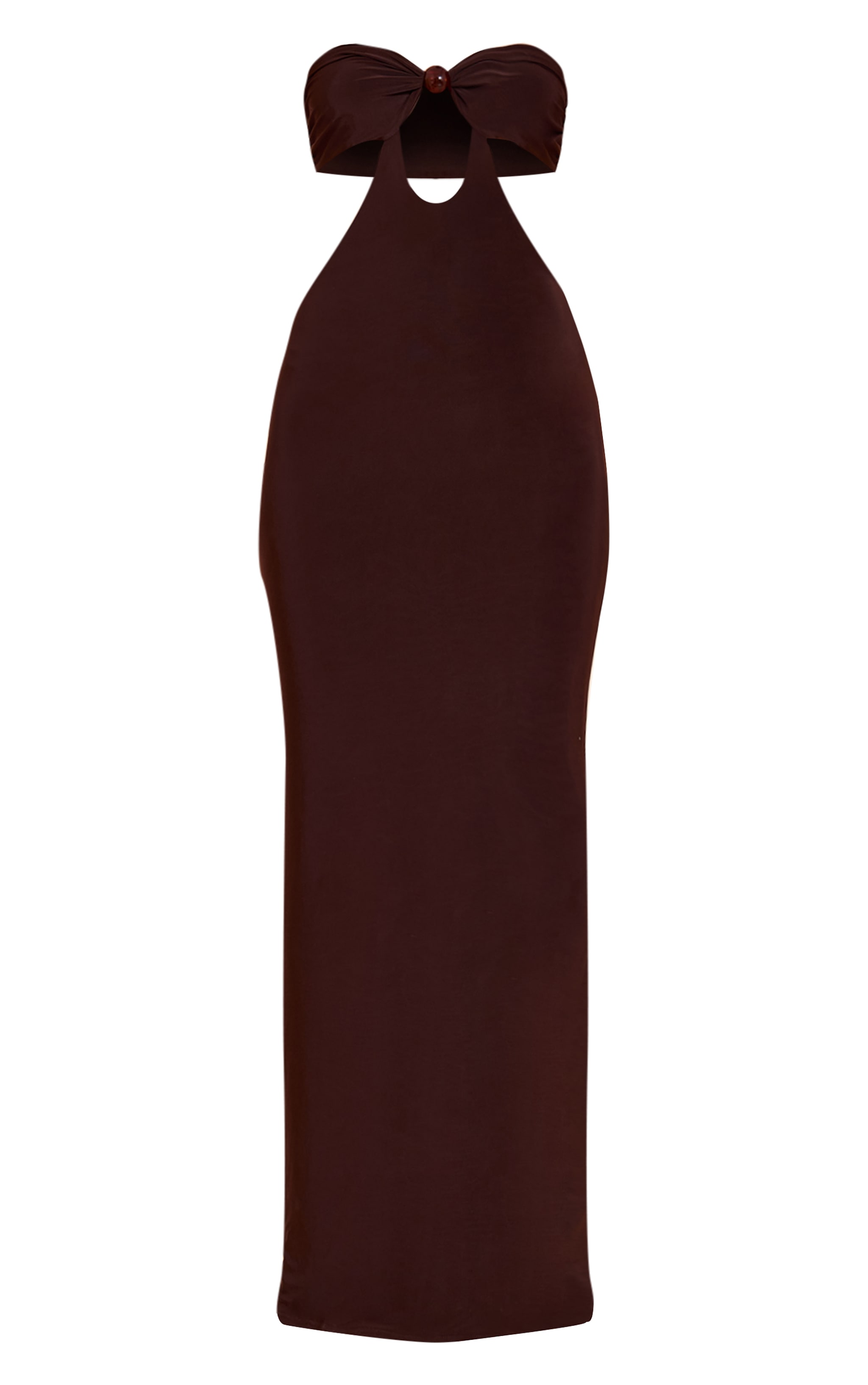 Chocolate Slinky Bead Detail Cut Out Bandeau Maxi Dress image 5