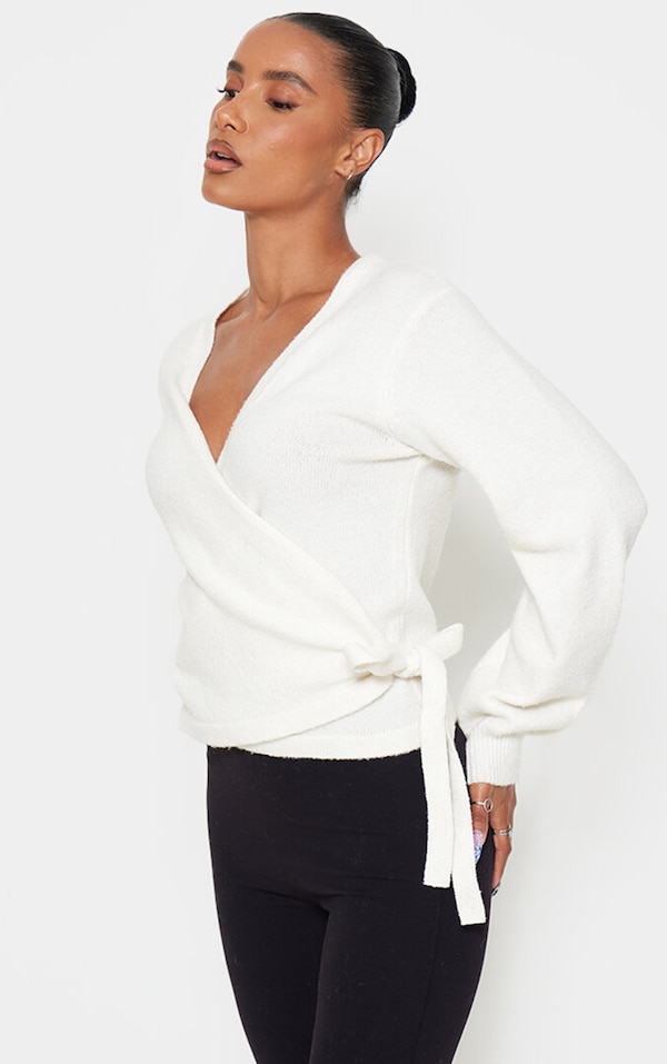 Cardigan cache-cœur en maille tricot douce crème