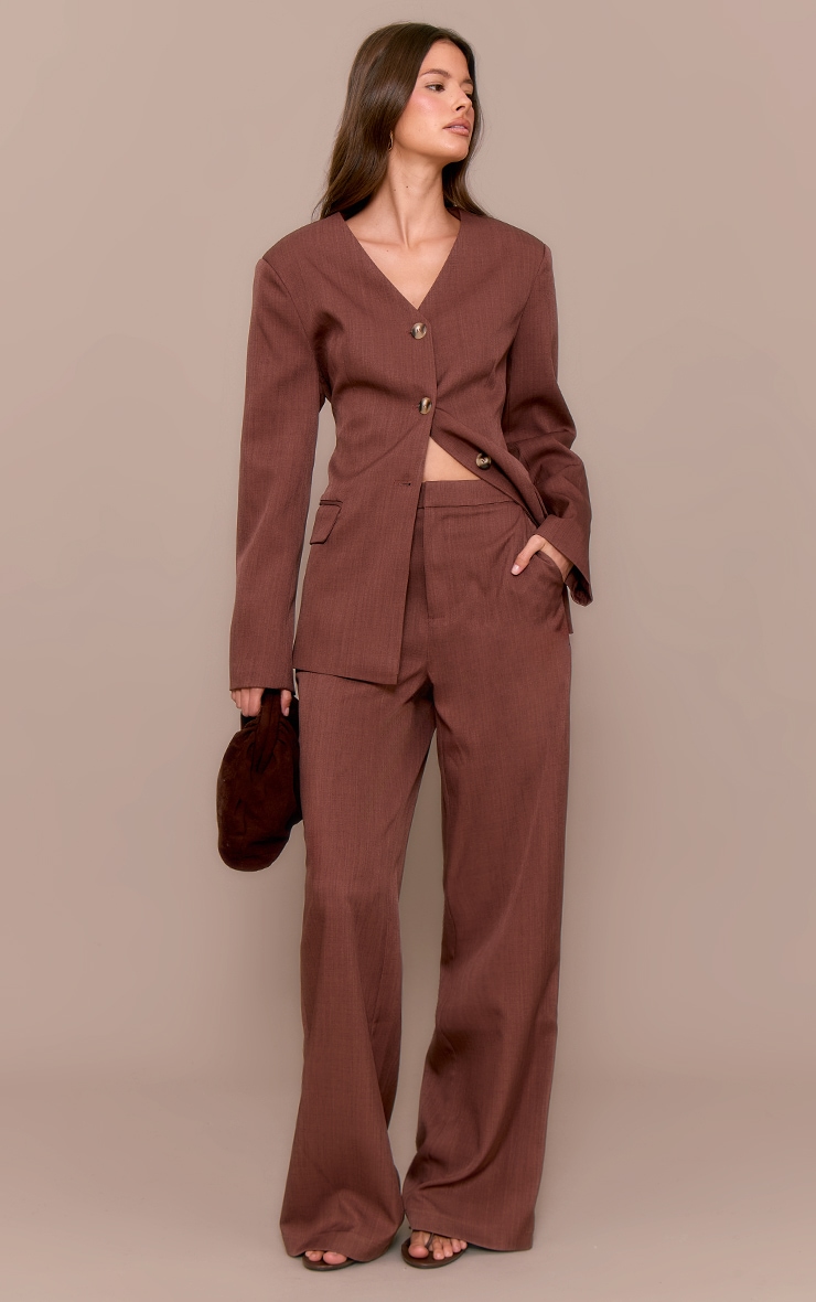 Chestnut Premium Tailored Collarless Button Up Fitted Blazer image 3